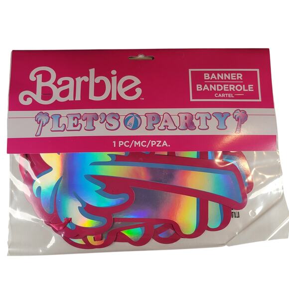 Barbie Let’s Go Party Banner - 12 Ft Holographic Hanging Decoration Birthday - Picture 1 of 9